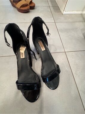 Steve Madden Black Patent Open-Toe Ankle-Strap Heels